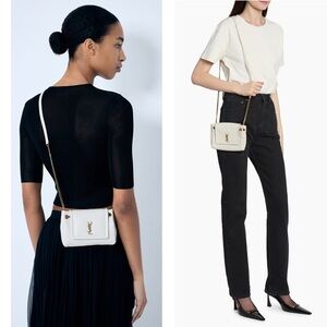 Saint Laurent Ivory Crossbody Bag with Gold Accents